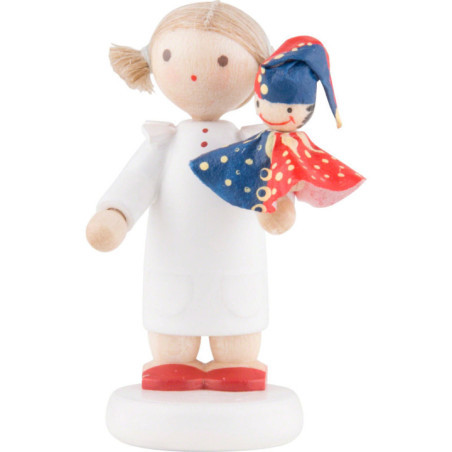 Flax Haired Children Girl with Punch Red/Blue - 5 cm / 2 inch