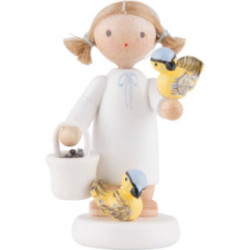 Flax Haired Angel with Titmice - 5 cm / 2 inch