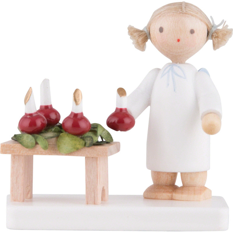 Flachshaarengel mit Adventskranz - 5 cm