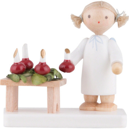 Flachshaarengel mit Adventskranz - 5 cm