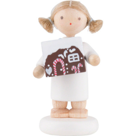 Flax Haired Angel with Gingerbread House - 5 cm / 2 inch