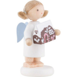 Flax Haired Angel with Gingerbread House - 5 cm / 2 inch