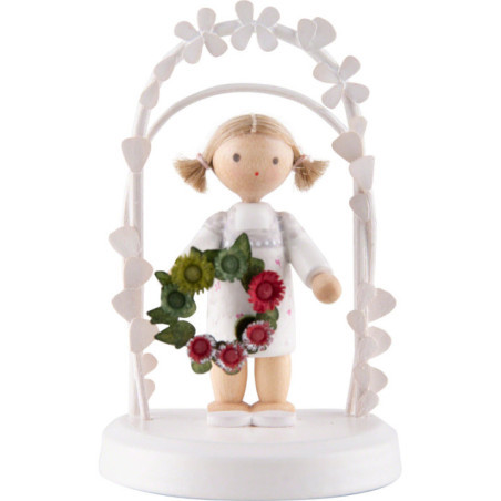 Flachshaarkinder Geburtstagskind mit Blumenkranz, grün / rot - 7,5 cm