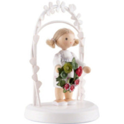 Flachshaarkinder Geburtstagskind mit Blumenkranz, grün / rot - 7,5 cm