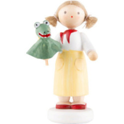 Flax Haired Children Girl with Crocodile - 5 cm / 2 inch