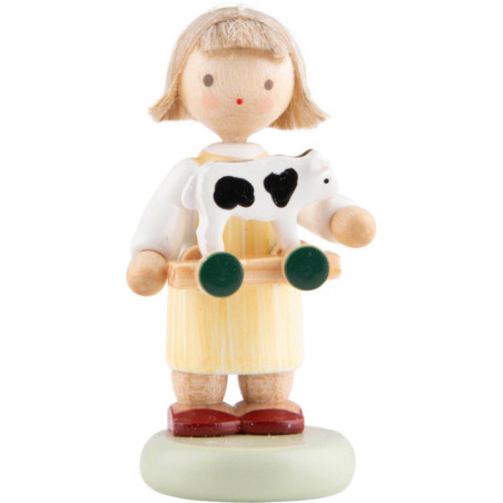 Flachshaarkinder Mädchen mit Spielzeugkälbchen - 5 cm