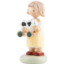 Flachshaarkinder Mädchen mit Spielzeugkälbchen - 5 cm
