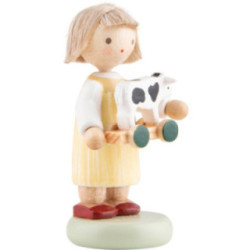 Flachshaarkinder Mädchen mit Spielzeugkälbchen - 5 cm