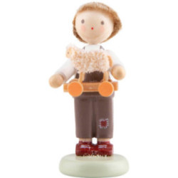 Flax Haired Children Boy with Toy Lamb - 5 cm / 2 inch