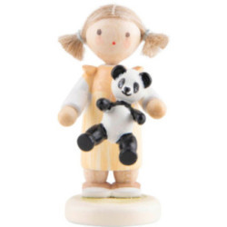 Flax Haired Children Girl with Panda - 5 cm / 2 inch