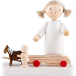 Flax Haired Angel with Horses and Cart - 5 cm / 2 inch