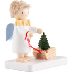 Flachshaarengel mit Schlitten und Baumsetzlingen - 5 cm