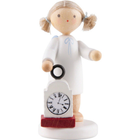 Flax Haired Angel with Clock - 5 cm / 2 inch