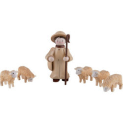 Thiel-Figuren Hirte mit 5 Schafen - natur - 6 cm