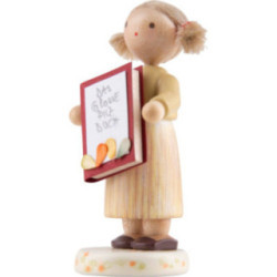 Flax Haired Children Girl with Mushroom Book - Edition Flade & Friends - 4,5 cm / 1.8 inch