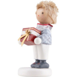 Flax Haired Children Little Boy with Present Box - Edition Flade & Friends - 4,5 cm / 1.8 inch