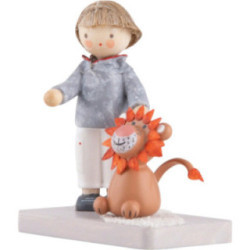 Flax Haired Children Boy with Lion - 4,7 cm / 1.9 inch