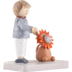 Flax Haired Children Boy with Lion - 4,7 cm / 1.9 inch