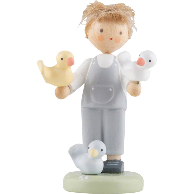 Flax Haired Children Boy with Birdie - Edition Flade & Friends - 5,1 cm / 2 inch