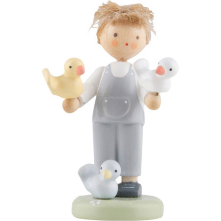 Flachshaarkinder Junge mit Vögelchen - Edition Flade & Friends - 5,1 cm