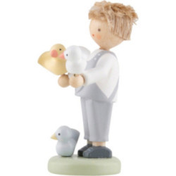 Flax Haired Children Boy with Birdie - Edition Flade & Friends - 5,1 cm / 2 inch