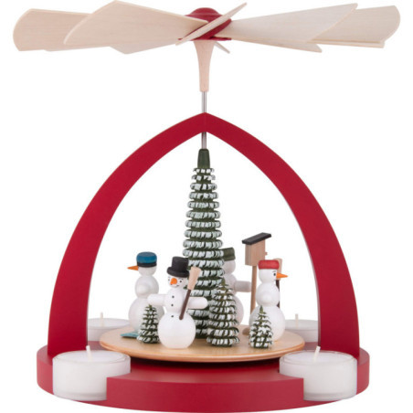 1-Tier Pyramid - Snowmen, Ruby Red - 25 cm / 9.8 inch
