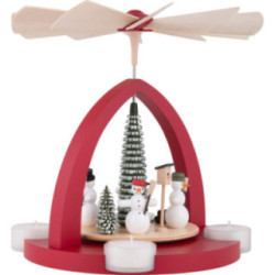 1-Tier Pyramid - Snowmen, Ruby Red - 25 cm / 9.8 inch