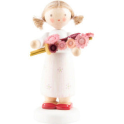 Flax Haired Children Girl with Hollyhocks - 5 cm / 2 inch