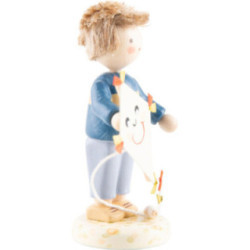 Flax Haired Children Boy with Kite - 5 cm / 2 inch