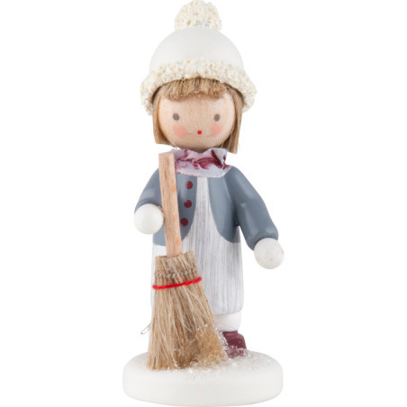 Flax Haired Children Girl with Brushwood Broom - 5,1 cm / 2 inch
