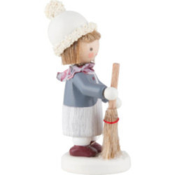 Flax Haired Children Girl with Brushwood Broom - 5,1 cm / 2 inch