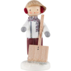 Flax Haired Children Boy with Snow Shovel - 4,8 cm / 1.9 inch