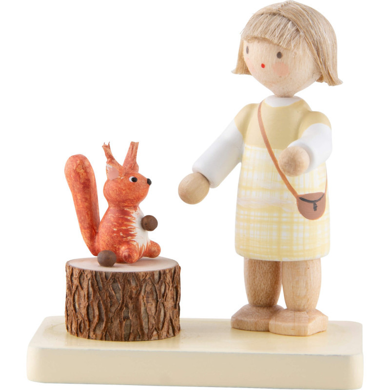 Flax Haired Children Girl with Squirrel - 4,7 cm / 1.9 inch
