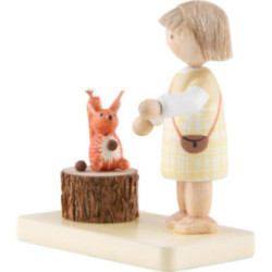 Flax Haired Children Girl with Squirrel - 4,7 cm / 1.9 inch