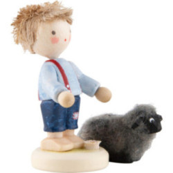 Flachshaarkinder Junge mit schwarzem Schaf - 4 cm