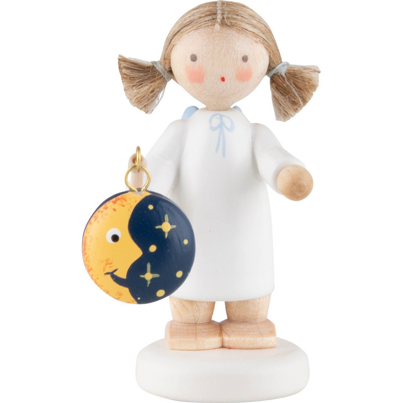Flax Haired Angel with Lampion "Moon" - 4,2 cm / 1.7 inch