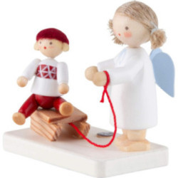 Flax Haired Angel with Doll on Sled (20) - 4,2 cm / 1.7 inch