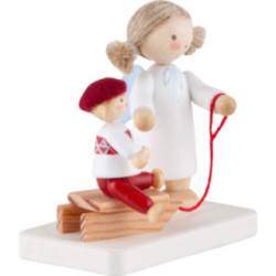 Flax Haired Angel with Doll on Sled (20) - 4,2 cm / 1.7 inch