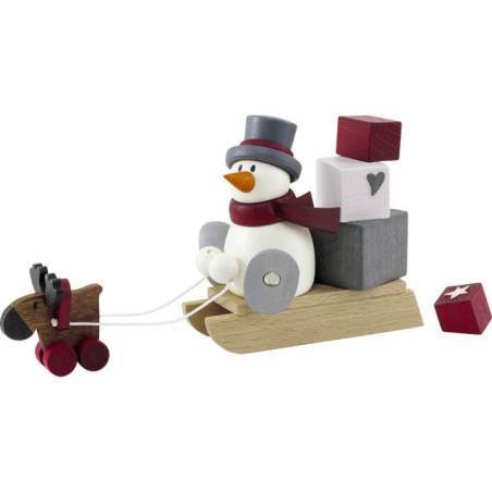 Schneemann Otto mit Geschenkeschlitten - 8 cm