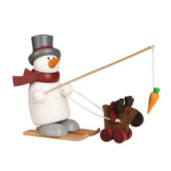 Schneemann Fritz mit Ski und Elch - 9 cm