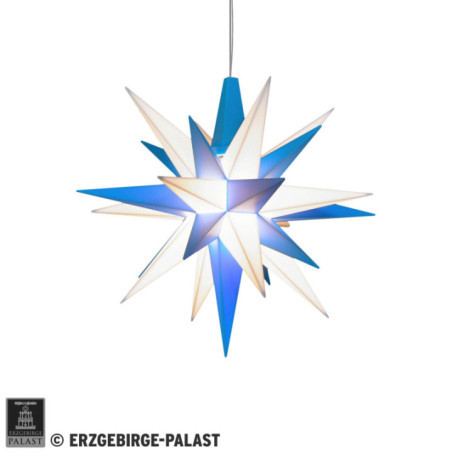 Herrnhuter Stern A1e weiß/blau Kunststoff - 13 cm