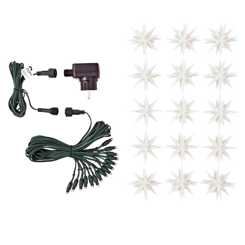Herrnhuter Moravian Miniature Star Chain - 15 Miniature Stars White with Power Supply