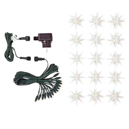 Herrnhuter Miniatur Sternenkette - 15 Miniatursterne weiß mit Trafo