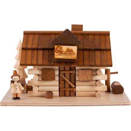 Traditionelles Rauchhaus Köhlerhütte mit Waldarbeiter und LED - 10,5 cm