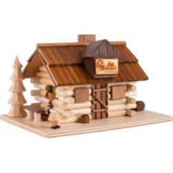 Traditionelles Rauchhaus Köhlerhütte mit Waldarbeiter und LED - 10,5 cm