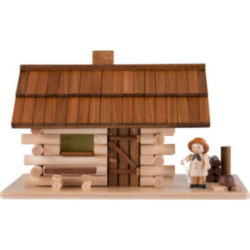 Traditionelles Rauchhaus Waldhütte mit Waldarbeiter und LED - 10 cm