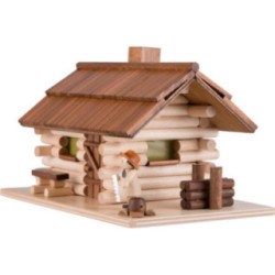 Traditionelles Rauchhaus Waldhütte mit Waldarbeiter und LED - 10 cm