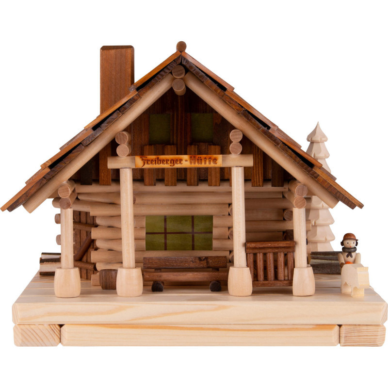 Smoking Lighted House - Freiberg Hut with Figurine - 25 cm / 9.8 inch