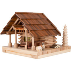 Smoking Lighted House - Freiberg Hut with Figurine - 25 cm / 9.8 inch