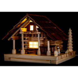 Smoking Lighted House - Freiberg Hut with Figurine - 25 cm / 9.8 inch